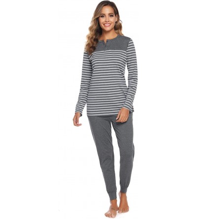 Sets Sexy Women's Stripe Pajamas Cotton Long Sleeve Loungewear Top & Bottom Ladies Pjs Nightwear - Dark Gray - CM18YIKLRGZ $3...