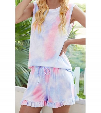 Sets Women tie dye Tank top and Shorts Pajamas Set Cute Summer Cotton Petite Soft Pjs Sleepwear Loungewear for Girl - Pink-pu...