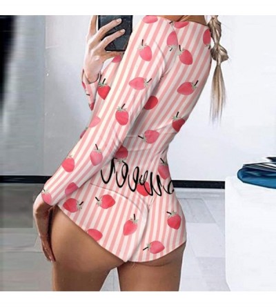 Sets Long Sleeves Pajamas Romper - Strawberry/Star Printed Jumpsuits Short Bodycon Playsuits Loungewear - Pink - C9190TWKDDN ...