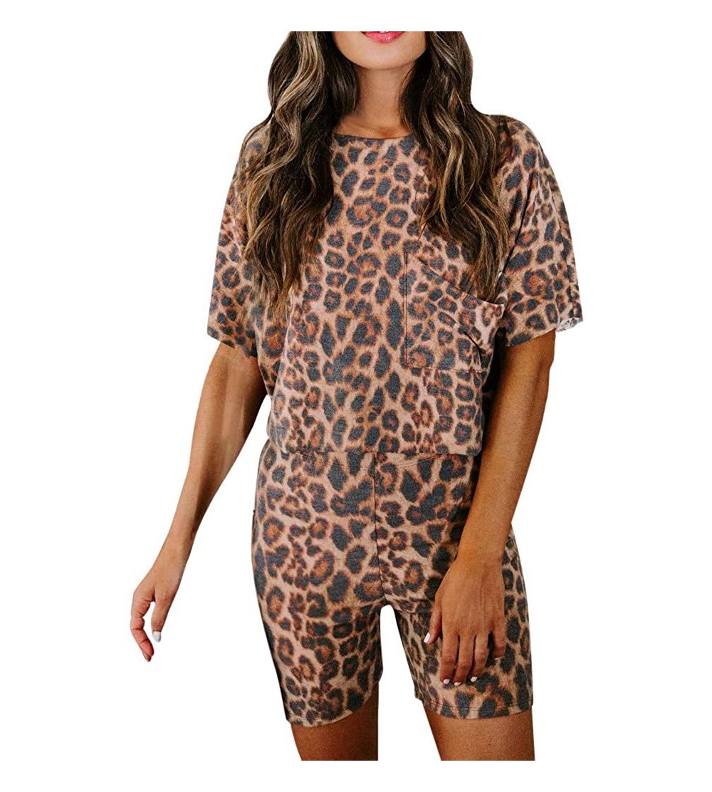 Thermal Underwear Women Sport Sets Tracksuit Leopard Print Camouflage Leisure Wear Lounge Wear Sui - Brown - CX190G4UC3M $35.25