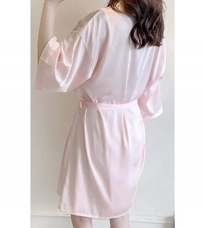 Robes Women Satin Two Piece Outfits Sleepdress Sleepwear Spaghetti Strap Robe Nightgown Pajama - Pink - C419CTSWK89 $28.79