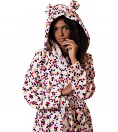Robes Women's Plush Fleece Robe with Hood- Luxurious Warm Spa Bathrobe Matching Headband - Multicoloured - CO18TX3KSRG $24.71