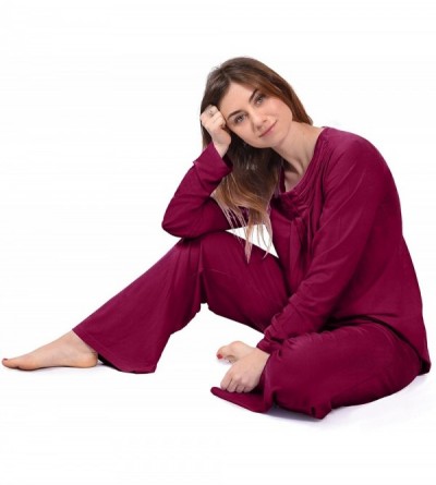 Sets Long Sleeve Women's Pajamas (Pearl of Nature) Bamboo Pajamas Sleep Set - Carmine - C812FH5DW4F $38.20