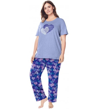 Sets Women's Plus Size Graphic Tee Pj Set Pajamas - Blue Sapphire Hearts (1185) - CT197COMGNX $30.18