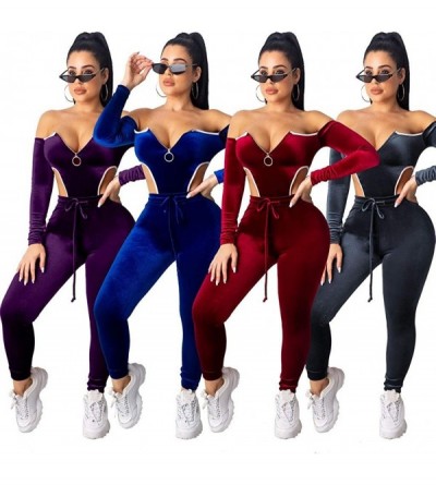 Thermal Underwear Womens Velvet 2 Piece Outfits- Sleeveless Bodysuit Tops Stretchy Long Pants Tracksuit Sets - Wine - CF193QG...