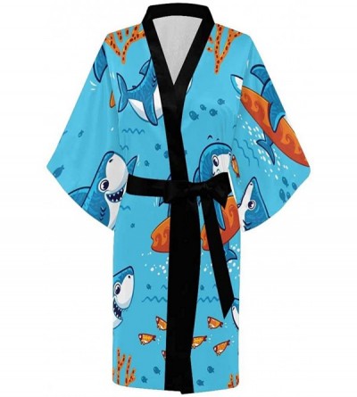 Robes Custom Watercolor Anchor Wave Women Kimono Robes Beach Cover Up for Parties Wedding (XS-2XL) - Multi 4 - CK194UMK6K8 $4...