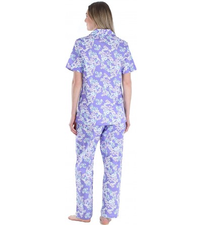 Sets Women's Sleepwear Poplin Cotton Short Sleeve Button Up Top Pajama Set - Pant Set - Purple Floral - CL1885XAA35 $24.04