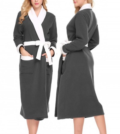 Robes Robe Fleece Pajama Loungewear Winter Warm Bathrobe Shawl Collar Sleepwear for Women - Black2 - CN18X6DXCWR $31.07