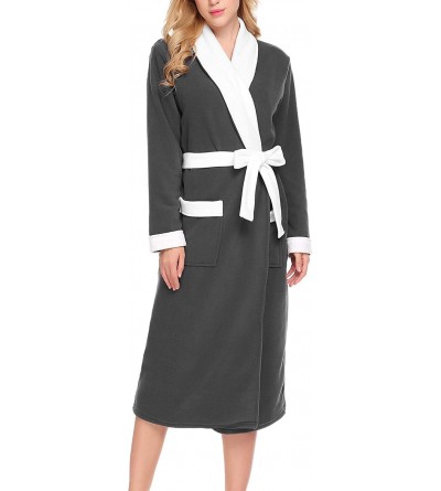 Robes Robe Fleece Pajama Loungewear Winter Warm Bathrobe Shawl Collar Sleepwear for Women - Black2 - CN18X6DXCWR $31.07