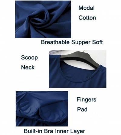 Tops Women's Modal Padded Built-in-Bra T-Shirts Short Sleeve Crewneck Wire Free Shelf Bra Tops Tee Shirt - Khaki - C919DS53D7...