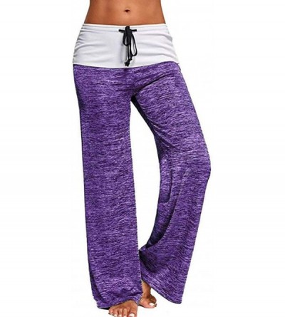 Bottoms Women Wide Leg Pajama Pants High Waist Drawstring Lounge Palazzo Pants - Purple - CV1983D0UYC $18.86