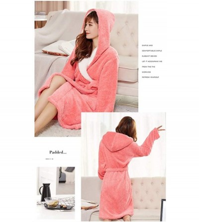 Robes Luxurious Hooded Flannel Fleece Short Bathrobe Warm Kimono Sleepwear Lounge Robe-Womens Robe - Pink - C3198DESL4I $49.30