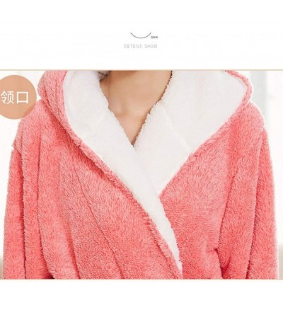 Robes Luxurious Hooded Flannel Fleece Short Bathrobe Warm Kimono Sleepwear Lounge Robe-Womens Robe - Pink - C3198DESL4I $49.30