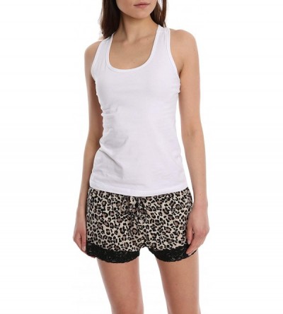 Bottoms Super Soft Lace Trim Sleep Lounge PJ Pajama Short with Adjustable Drawstring - Leopard - CP18LY6ES2X $16.82