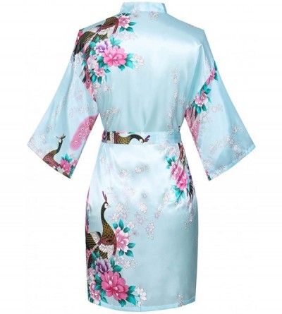 Robes Women's Short Floral Kimono Robe Peacock&Blossom Bridesmaid Robe for Wedding - Aqua - CA12IP785KX $11.99