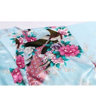 Robes Women's Short Floral Kimono Robe Peacock&Blossom Bridesmaid Robe for Wedding - Aqua - CA12IP785KX $11.99