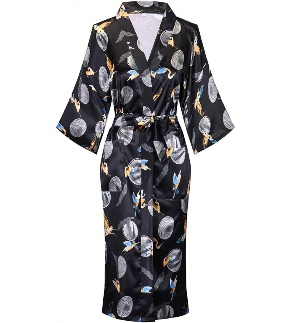 Robes Women's Floral/Patterned Silky Kimono Robes Long Satin Bathrobes Sleepwear Loungewear - Style 8 - CD18Q24LGS5 $14.88