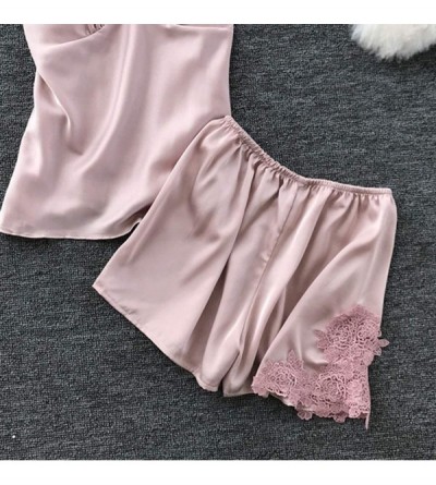 Thermal Underwear Nightwear Womens Sexy lace Sling Pajamas Solid Color Pajamas Nightdress Underwear Set - Pink - C418U09IY6U ...