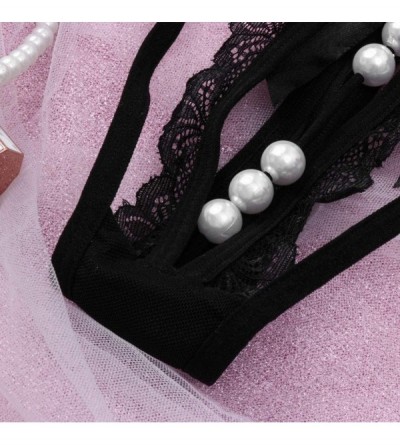Bustiers & Corsets Women Sexy Pearl G String Panties Lace Low Waist Thongs Underwear Erotic Panties - Black - CA1943W5R6H $9.38