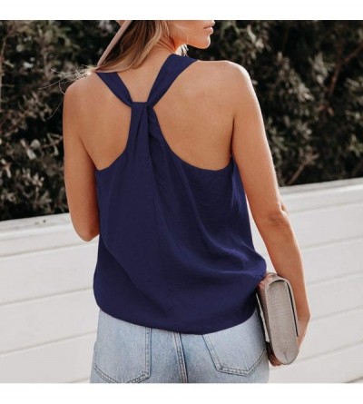 Nightgowns & Sleepshirts Women V Neck Solid Color Cross Back Casual Loose Sleeveless Shirts Tank Tops - Navy - CQ196SXK2OI $1...