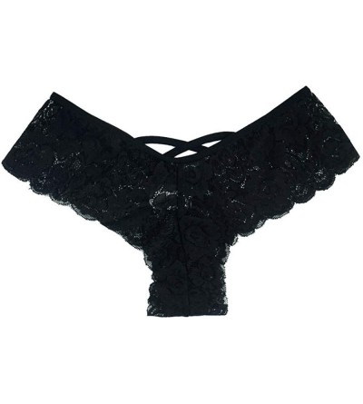 Sets 4PC Sexy Women Lace Flowers Low Waist Underwear Panties G-String Lingerie Thongs - Black - CY18KS7T62Z $17.11