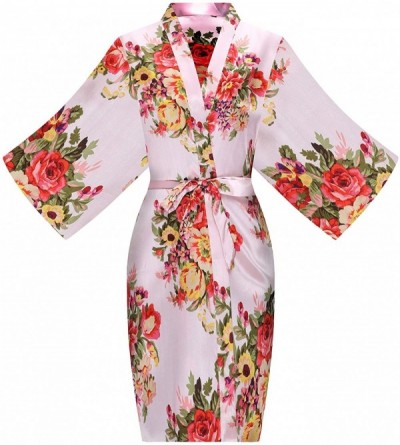 Robes Women's One Size Floral Silky Short Kimono Robe for Bride Bridesmaid Getting Ready - Pink - CZ18L52QAUY $11.79