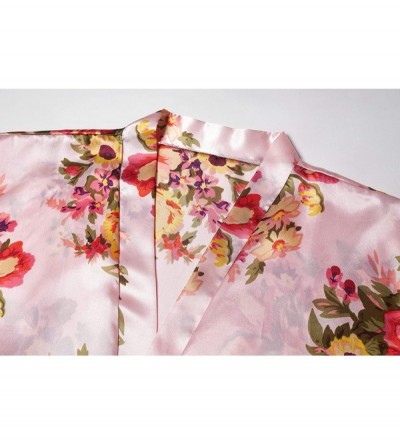 Robes Women's One Size Floral Silky Short Kimono Robe for Bride Bridesmaid Getting Ready - Pink - CZ18L52QAUY $11.79