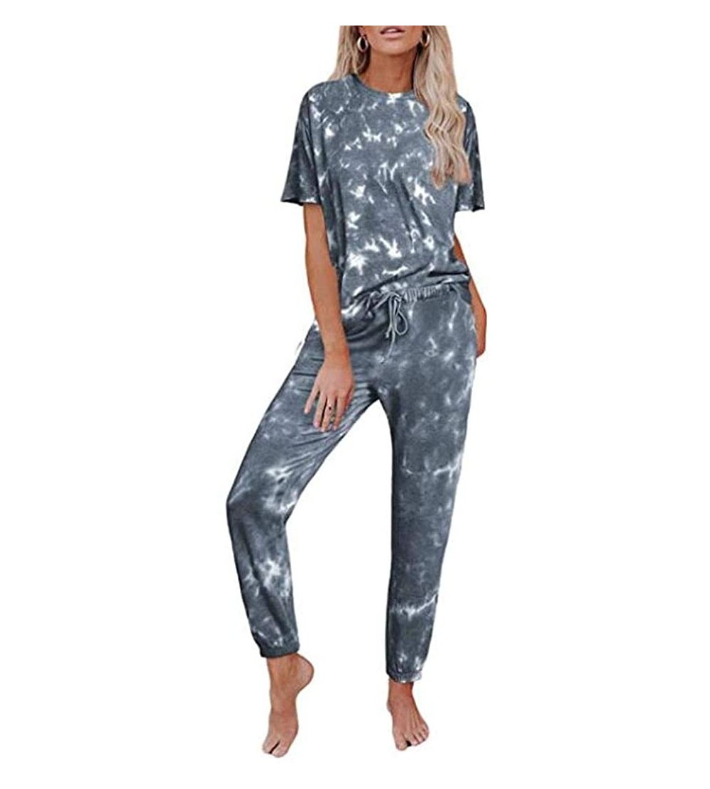 Sets Women's Tie Dye Printed Pajamas Loungewear Long Sleeve Tops and Pants PJ Sets Nightwear Sleepwear - 02-grey - CK199R0A78...
