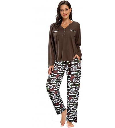 Sets Women's Pajamas Set Long Sleeve Sleepwear Nightwear Two Piece Pjs Set - Brown - CP18YOSCTEH $30.15
