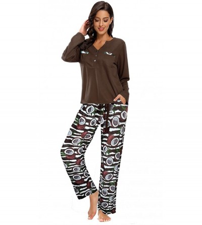 Sets Women's Pajamas Set Long Sleeve Sleepwear Nightwear Two Piece Pjs Set - Brown - CP18YOSCTEH $30.15