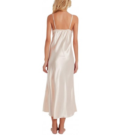 Nightgowns & Sleepshirts Women's Dressing Gown Long Nighties Nightwear Satin Pyjamas Lingerie Chemise Nightdress - Gold - C91...