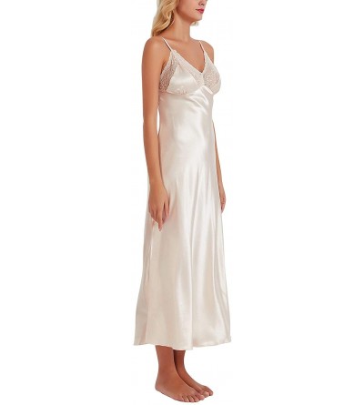 Nightgowns & Sleepshirts Women's Dressing Gown Long Nighties Nightwear Satin Pyjamas Lingerie Chemise Nightdress - Gold - C91...