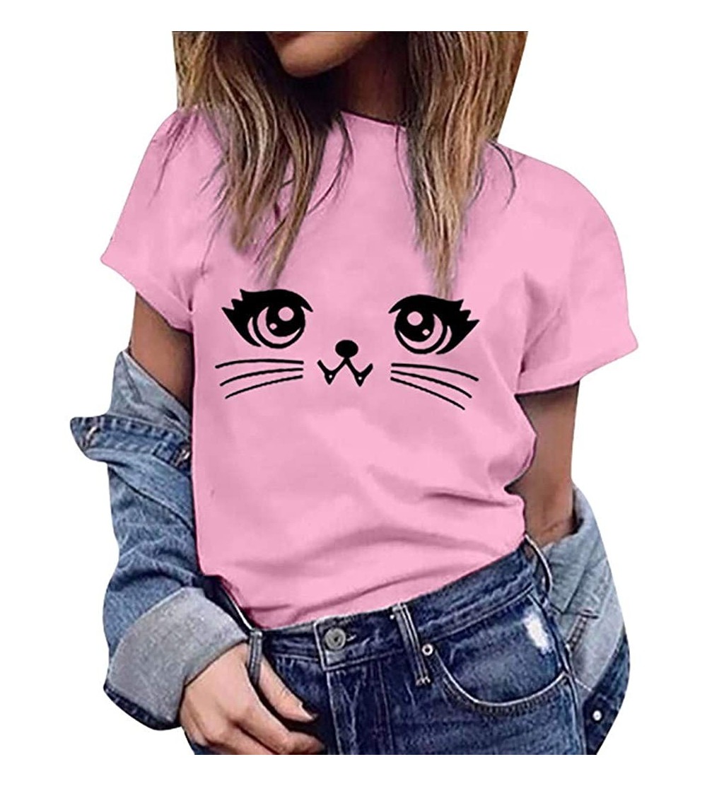 Thermal Underwear Womens Blouse Summer Cute Print Tops Short Sleeve T-Shirts - Pink - CB18OX2NQWG $13.61