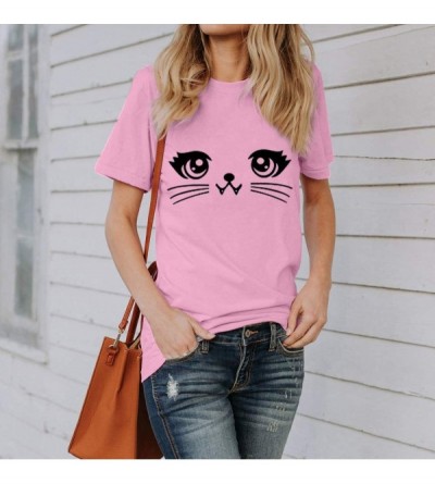 Thermal Underwear Womens Blouse Summer Cute Print Tops Short Sleeve T-Shirts - Pink - CB18OX2NQWG $13.61
