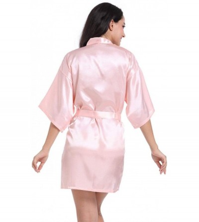 Robes Women Solid Robe Silk Satin Robes Wedding Bridesmaid Bride Gown Kimono with Belt - Pink - CT19022C8ZE $9.71