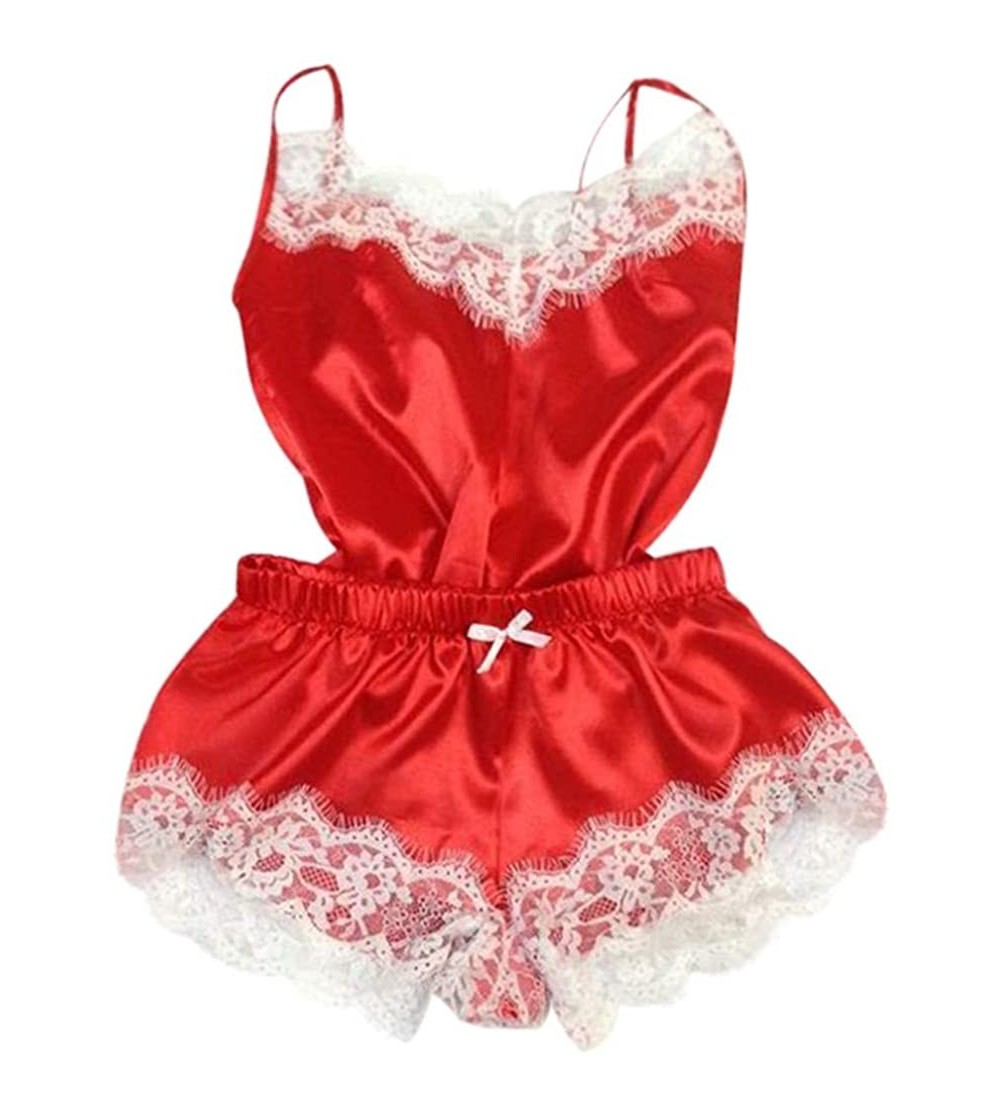 Sets Sleepwear Sets for Women Sexy Lace Cami Top with Shorts 2 Piece Pajama Sets Lingerie Pajama Set Silky Nightwear 07 Red -...