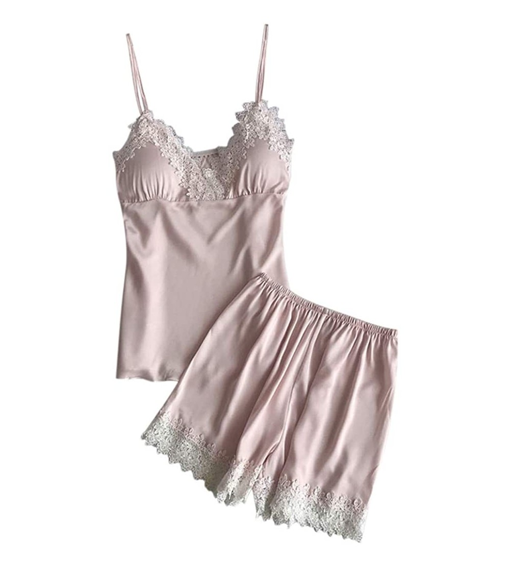 Baby Dolls & Chemises Women 2PC Sleepwear Sets-Sexy Lace Lingerie Nightwear Loose Underwear Babydoll Shorts - Beige - CZ18SZ0...