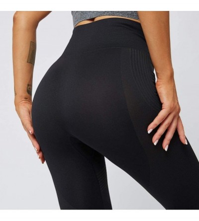 Bottoms Yoga Pants- 4 Pure Color Seamless Splicing High Waist Stretch Tight Hip Lift Pants - Black - CO192TOD74G $16.87