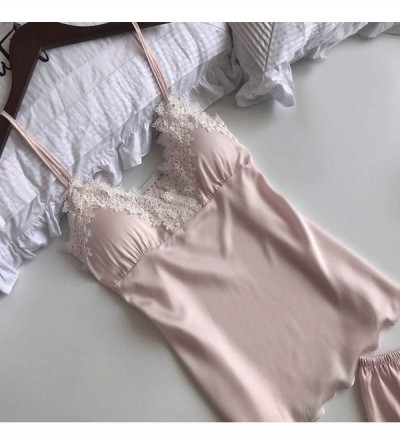 Baby Dolls & Chemises Women 2PC Sleepwear Sets-Sexy Lace Lingerie Nightwear Loose Underwear Babydoll Shorts - Beige - CZ18SZ0...