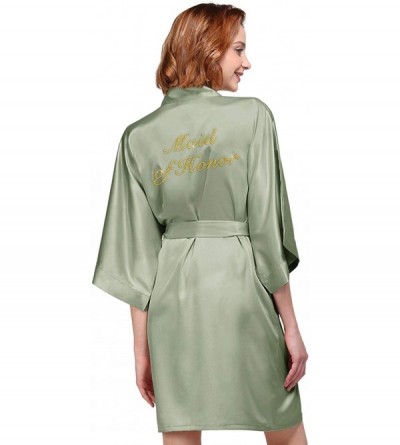 Robes Personalized Satin Robes Bridesmaid Bride Kimono Bathrobe Gift for Wedding Party with Gold Rhinestone - Light Sky Blue ...