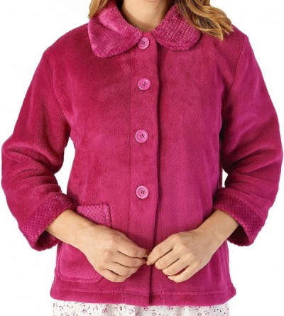 Tops Ladies 3/4 Sleeve Luxury Soft 280GSM Fleece Button Up Bed Jacket Size Small Medium Large XL and XXL - Dark Pink - CW18ZE...