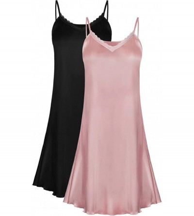 Nightgowns & Sleepshirts Satin Nightgowns for Women- Silk Nightgown Sexy Chemise Nightie Cami Lounger Slip Dress Full Slip Pa...