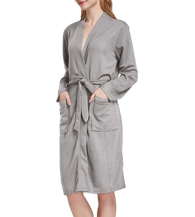 Robes Women Men Hotel Spa Soft Robe Waffle Weave Kimono Nightwear Sleepwear Bathrobe - Pure Grey - C1193IQKM3W $16.46