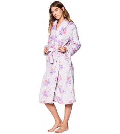 Robes Women's Long Fleece Plush Robe Soft Feeling Bathrobe - Floral Purple - CI18NE0LIRU $25.42
