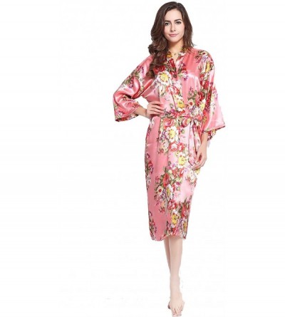 Robes Long Floral Robe Bride Kimono Bridesmaid Robe Satin Night Dress - Coral - C4182EAIDTH $16.81