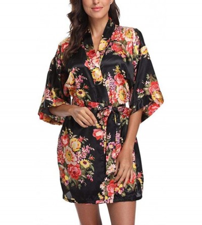 Robes Floral Satin Kimono Robes for Women Short Bridesmaid and Bride Robe for Wedding Party - CN18T638WWI $29.59