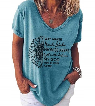 Sets Waymaker T Shirt Sunflower Short Sleeve Tee Women Causal V Neck Loose Tops Blouse - Blue - C61983CZKTT $13.74