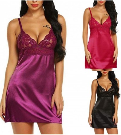 Nightgowns & Sleepshirts Women Exotic Lingeries- Sexy Lace Sleepwear Temptation Babydoll Underwear Thin Loose Nightdress - Bl...
