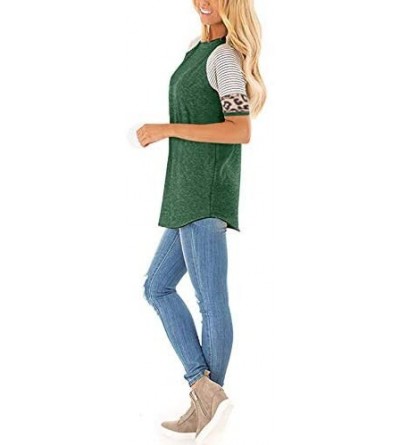 Nightgowns & Sleepshirts Women Short Sleeve Casual Comfy Leopard Stripe Sequin Tunics Loose Tops Blouse T Shirt - I-green - C...