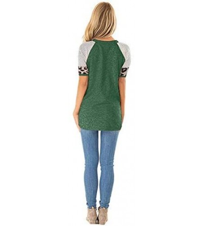 Nightgowns & Sleepshirts Women Short Sleeve Casual Comfy Leopard Stripe Sequin Tunics Loose Tops Blouse T Shirt - I-green - C...